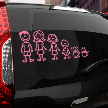 Наклейка папа, мама, дочь, сын, собака и кошка